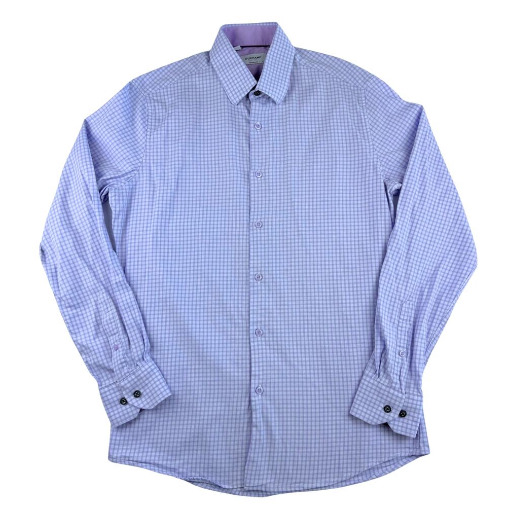 Duchamp Dress Shirt Mens M 15.5 Purple & Blue Check Tailored Fit London